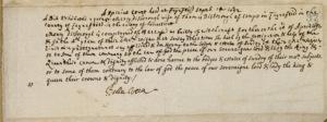 Bill of accustaion of Mercy Disbrough for witchcraft