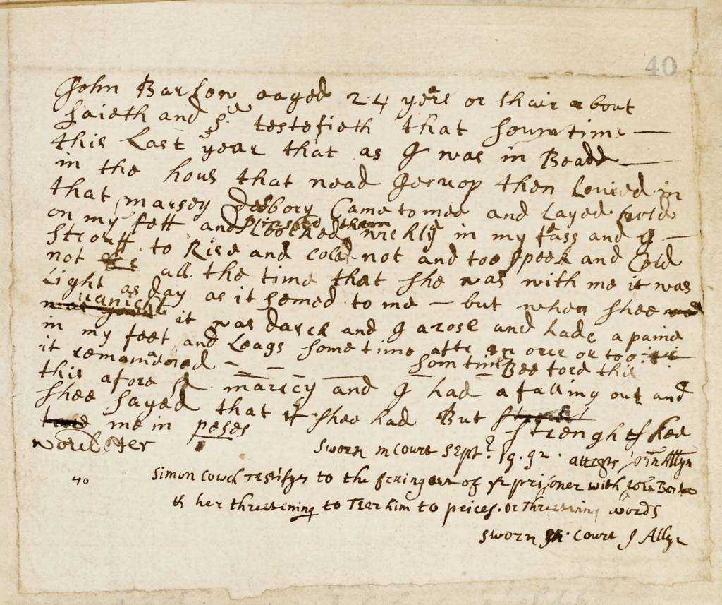 Testimony of John Barlow against Mercy Disbrough