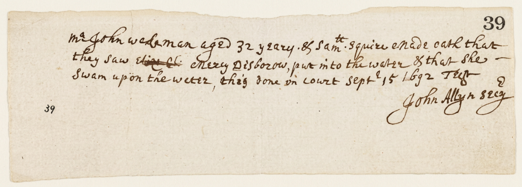 Testimony of John Wakeman against Mercy Disbrough